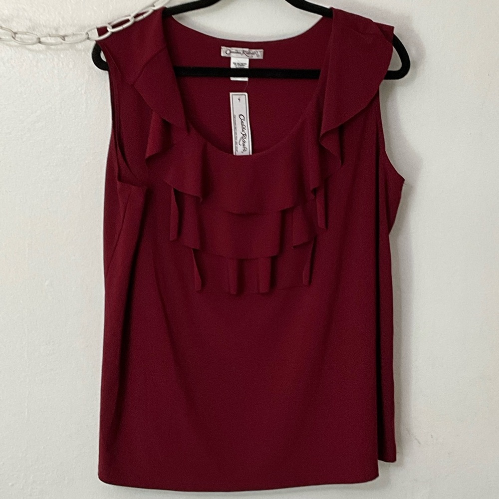 Claudia Richard Ruffled Sleeveless Camisole in Burgundy